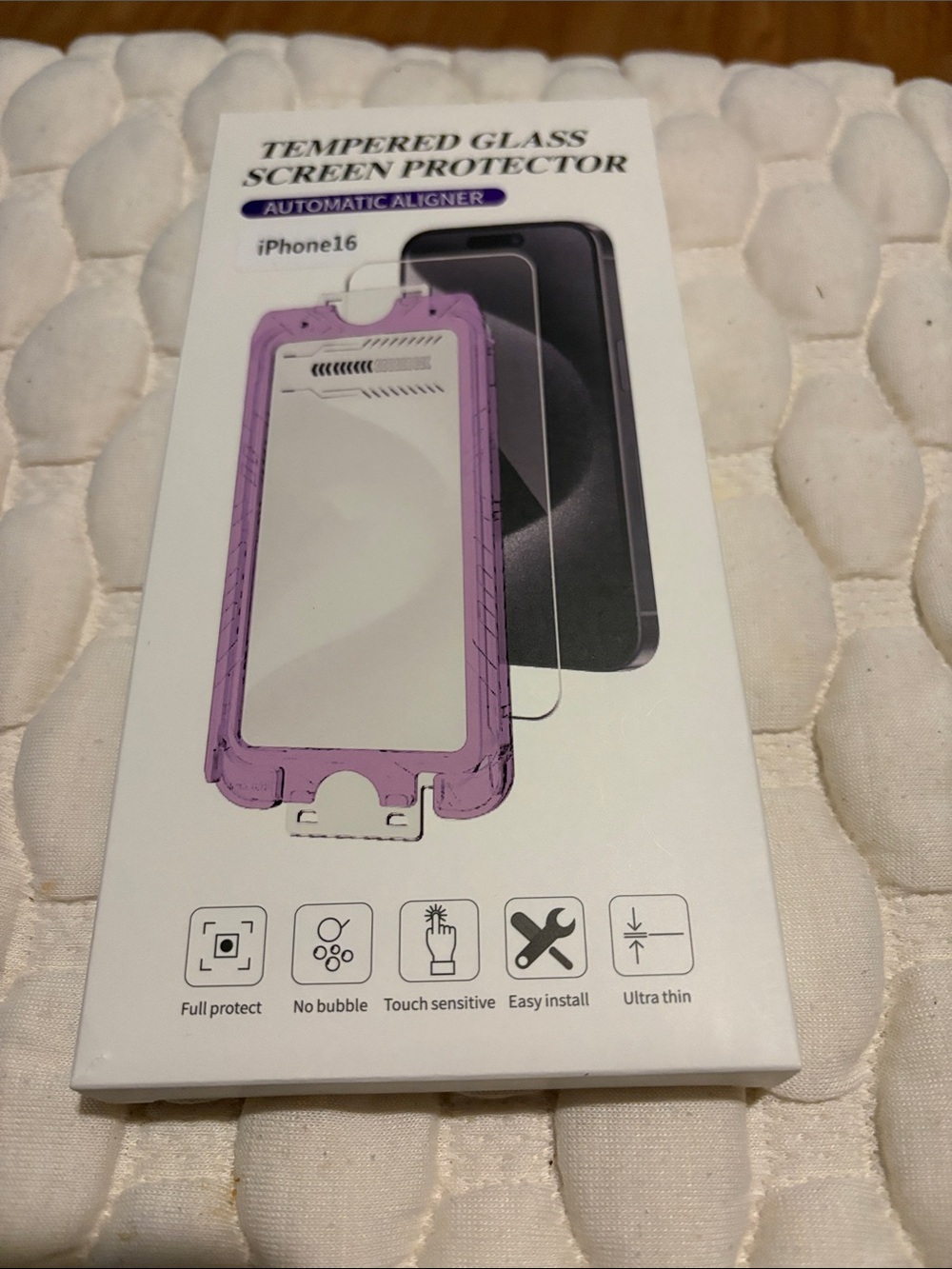 Tempered Glass Screen Protector for iPhone 16 - Purple Automatic Aligner